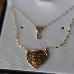 New Ralph Lauren 14k. Solid Bolivia Gold 2 Chained, Keys to my Heart Necklace.